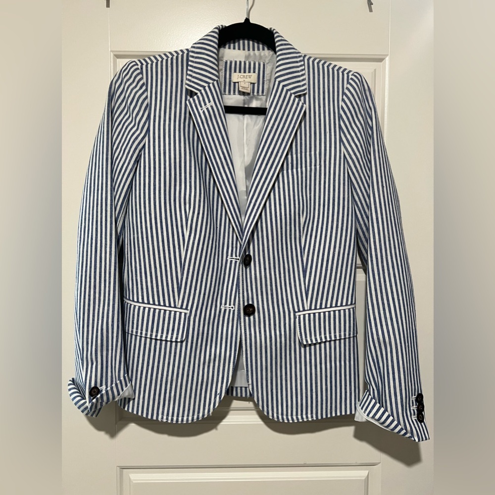 J. crew Blue Stripe Linen Blazer